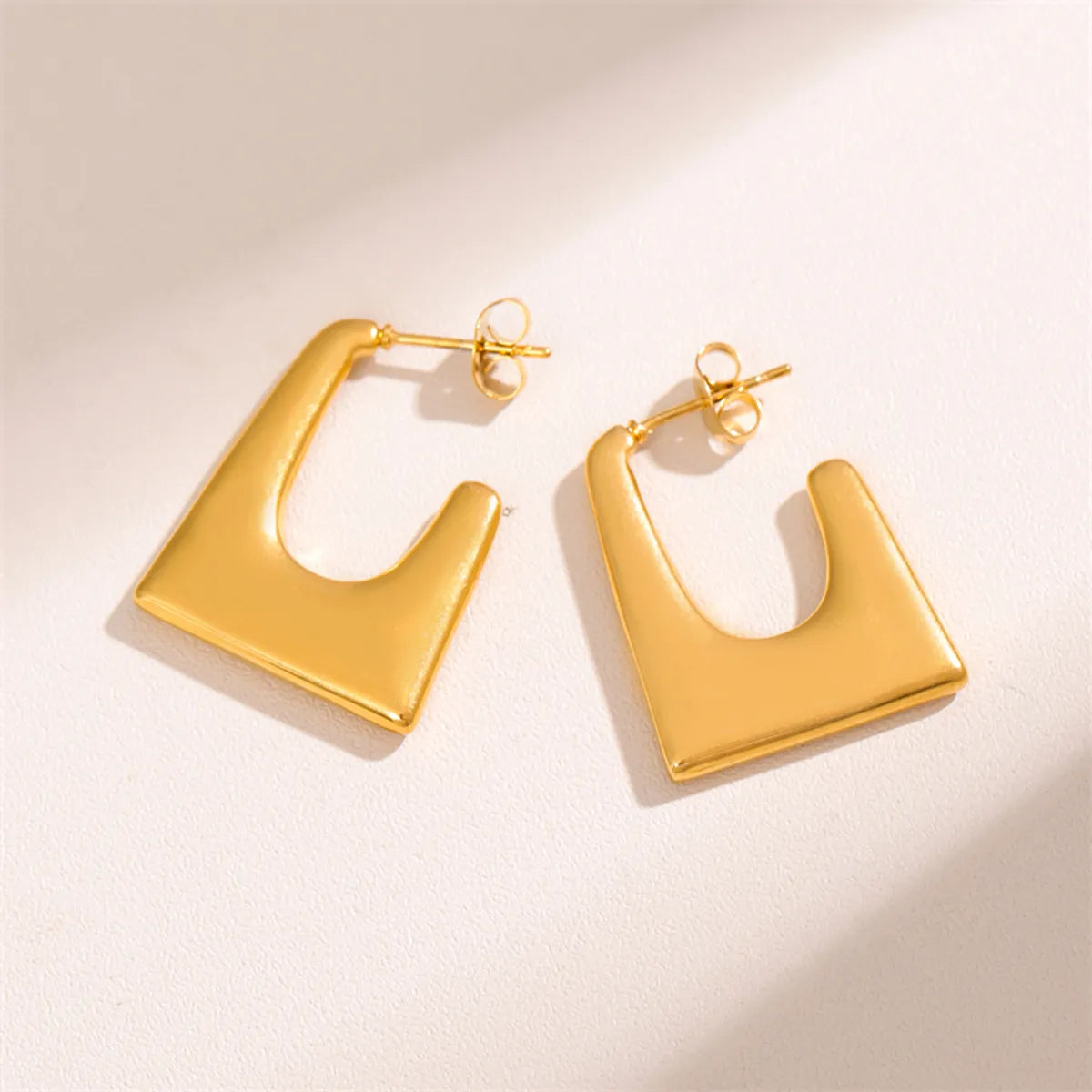 1 Pair Retro Simple Style U Shape Round Oval Plating Stainless Steel 18k Gold Plated Earrings