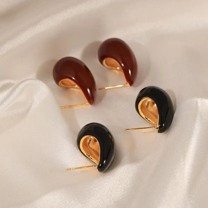 1 Pair Retro Simple Style Water Droplets Enamel Plating Copper 18k Gold Plated Ear Studs