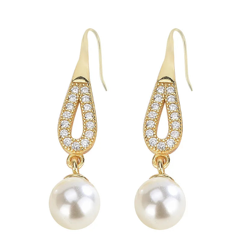 1 Pair Retro Simple Style Water Droplets Plating Inlay Sterling Silver Pearl Zircon Drop Earrings