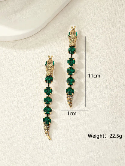 1 Pair Retro Snake Inlay Alloy Gem Drop Earrings