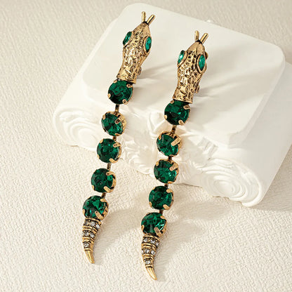 1 Pair Retro Snake Inlay Alloy Gem Drop Earrings