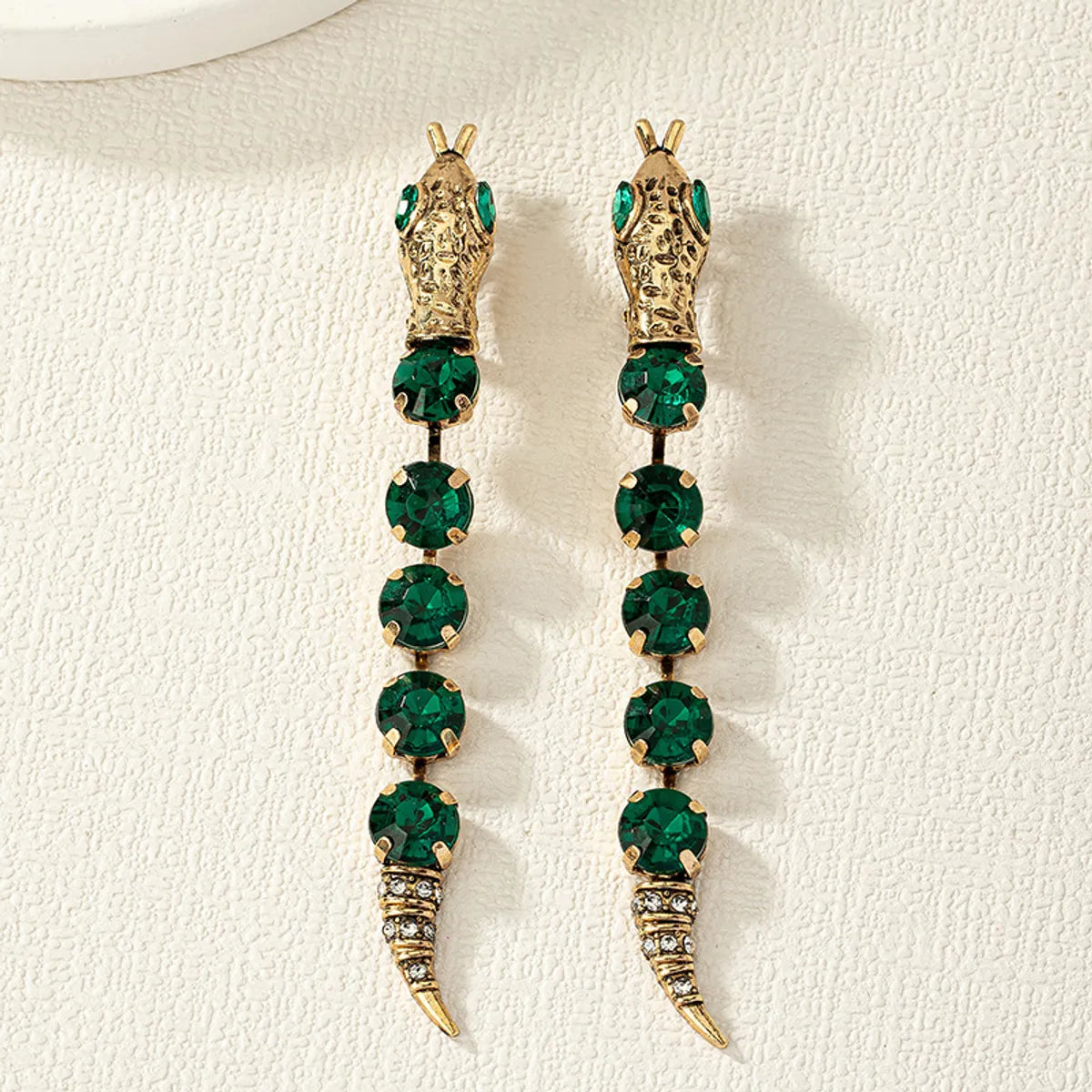 1 Pair Retro Snake Inlay Alloy Gem Drop Earrings