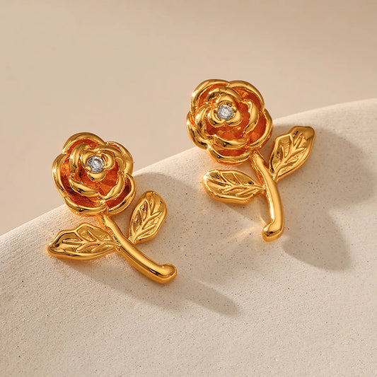 1 Pair Retro Solid Color Flower Plating Copper Ear Studs