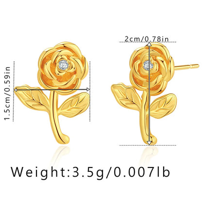 1 Pair Retro Solid Color Flower Plating Copper Ear Studs