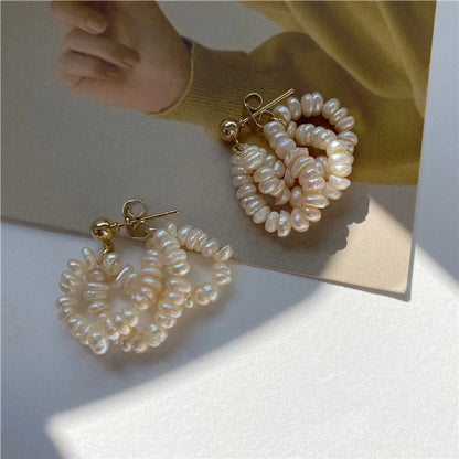 1 Pair Retro Solid Color Freshwater Pearl Beaded Drop Earrings