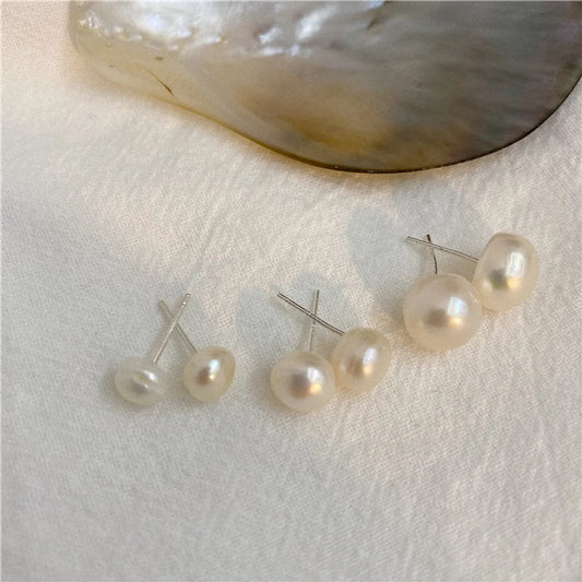 1 Pair Retro Solid Color Plating Freshwater Pearl Ear Studs