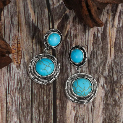 1 Pair Retro Solid Color Inlay Alloy Turquoise Drop Earrings