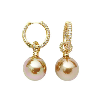 1 Pair Retro Solid Color Inlay Imitation Pearl Copper Zircon Drop Earrings