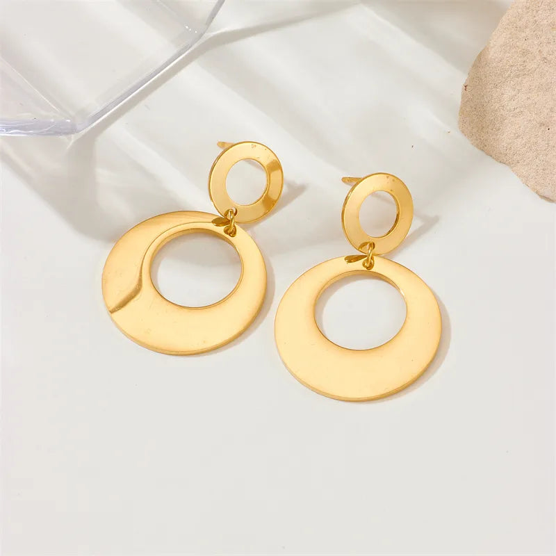 1 Pair Retro Solid Color Plating 304 Stainless Steel No Inlaid 18K Gold Plated Drop Earrings