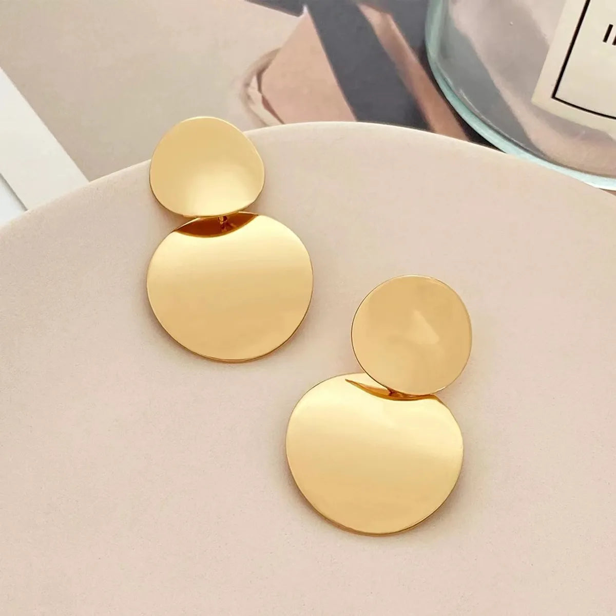 1 Pair Retro Solid Color Polishing Plating Stainless Steel Alloy Metal Gold Plated Drop Earrings