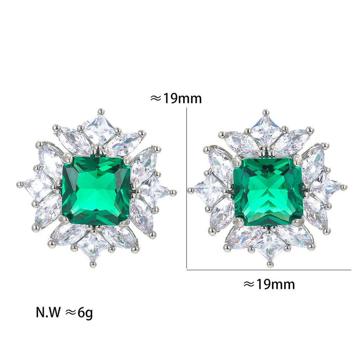 1 Pair Retro Square Copper Inlay Zircon Ear Studs