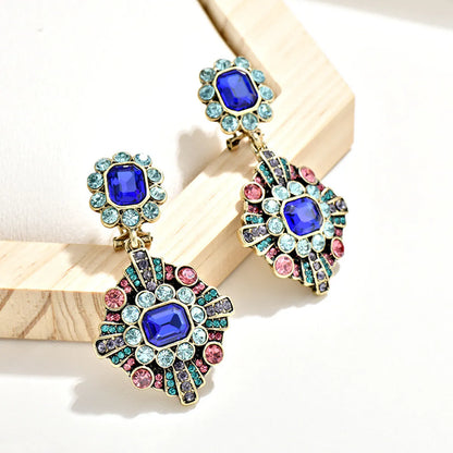 1 Pair Retro Square Inlay Alloy Crystal Drop Earrings