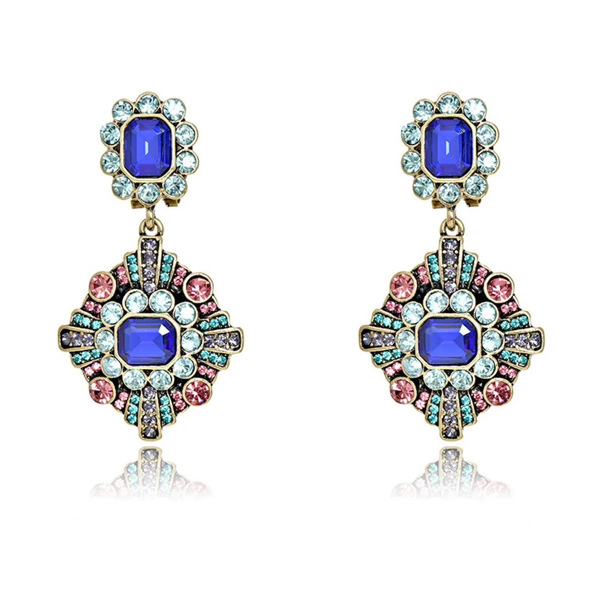 1 Pair Retro Square Inlay Alloy Crystal Drop Earrings