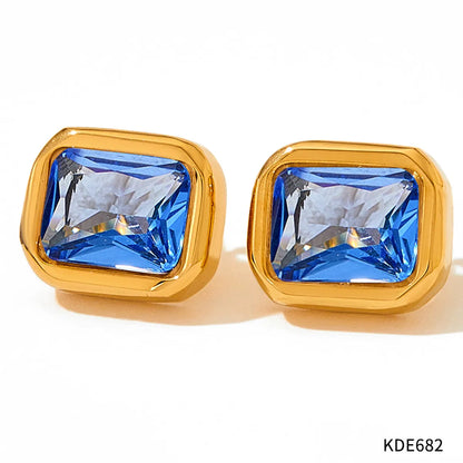 1 Pair Retro Square Plating Inlay 304 Stainless Steel Zircon 16K Gold Plated White Gold Plated Gold Plated Ear Studs