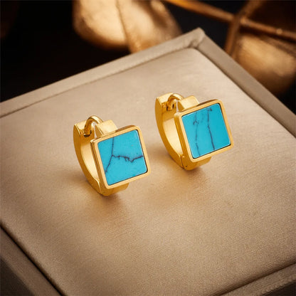 1 Pair Retro Square Plating Titanium Steel 18k Gold Plated Earrings