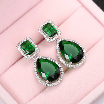 1 Pair Retro Square Water Droplets Copper Inlay Zircon Drop Earrings