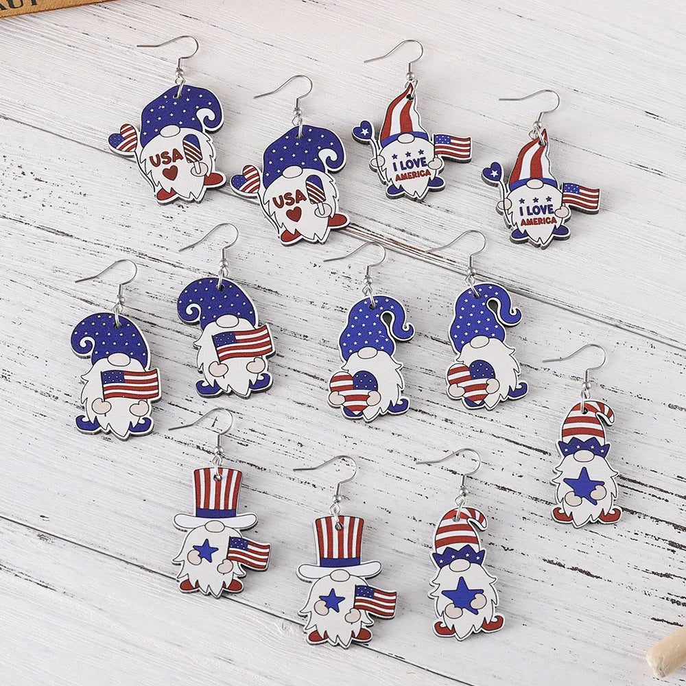 1 Pair Retro Star American Flag Wood Drop Earrings