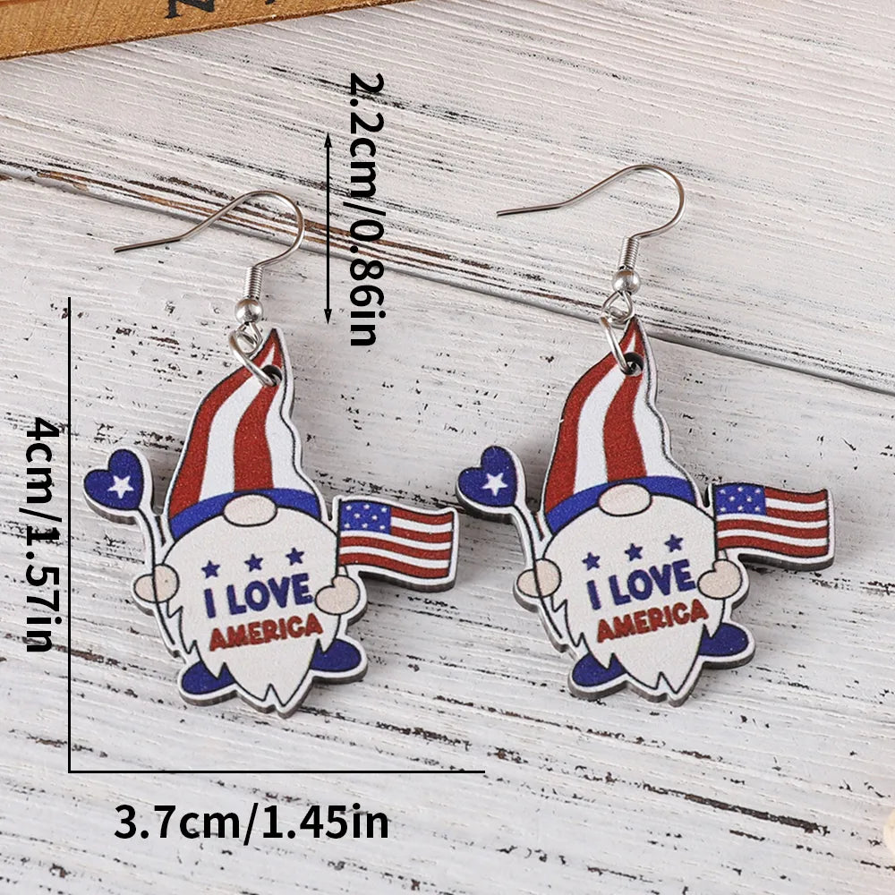 1 Pair Retro Star American Flag Wood Drop Earrings