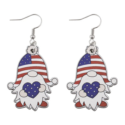 1 Pair Retro Star American Flag Wood Drop Earrings