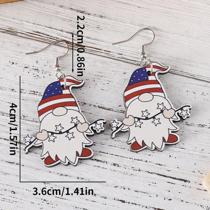 1 Pair Retro Star American Flag Wood Drop Earrings