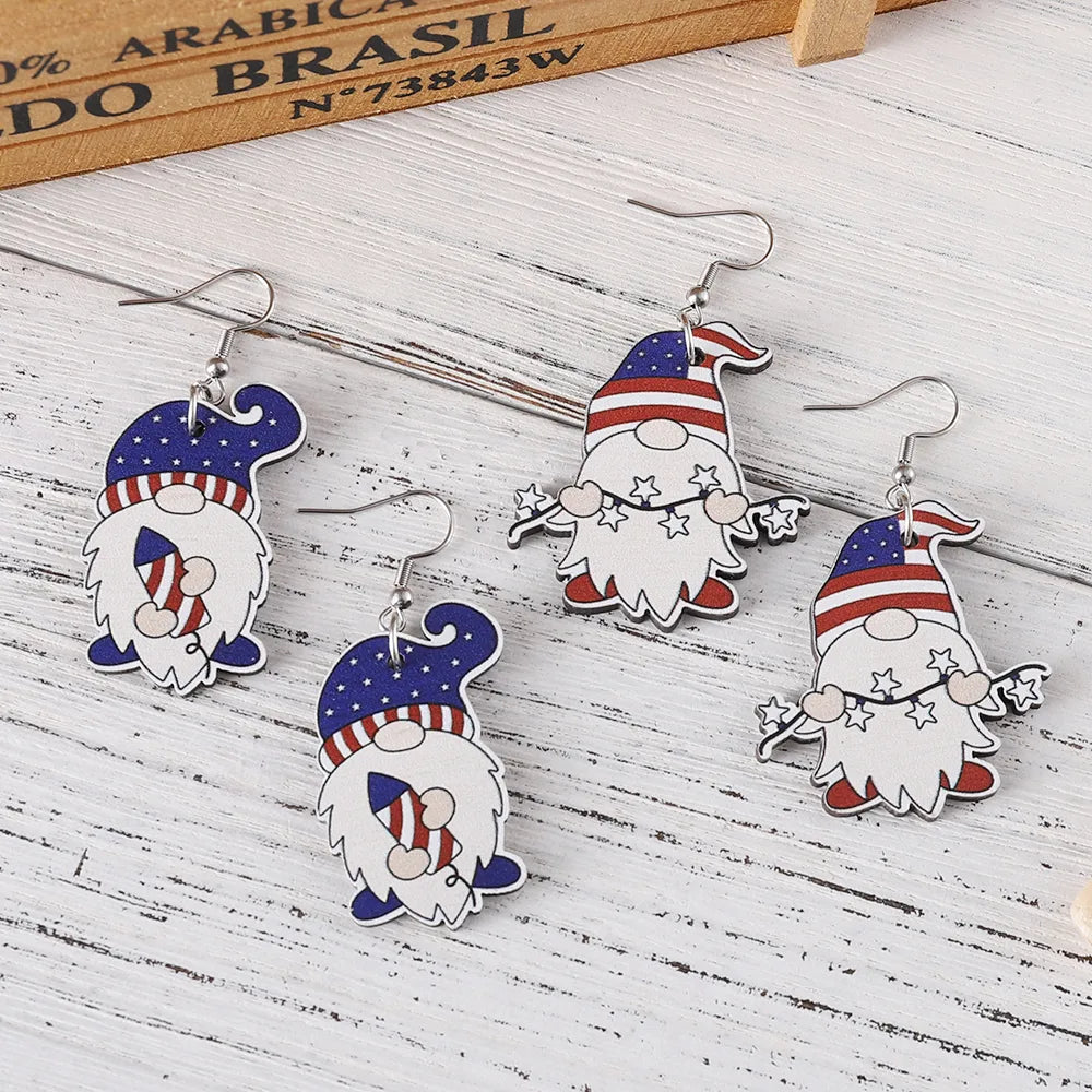 1 Pair Retro Star American Flag Wood Drop Earrings