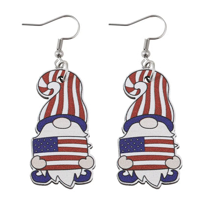 1 Pair Retro Star American Flag Wood Drop Earrings