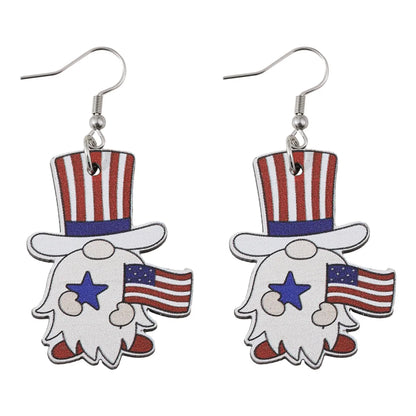 1 Pair Retro Star American Flag Wood Drop Earrings