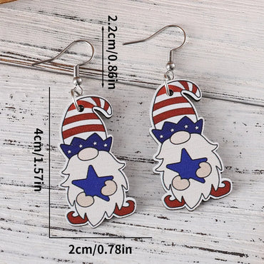 1 Pair Retro Star American Flag Wood Drop Earrings