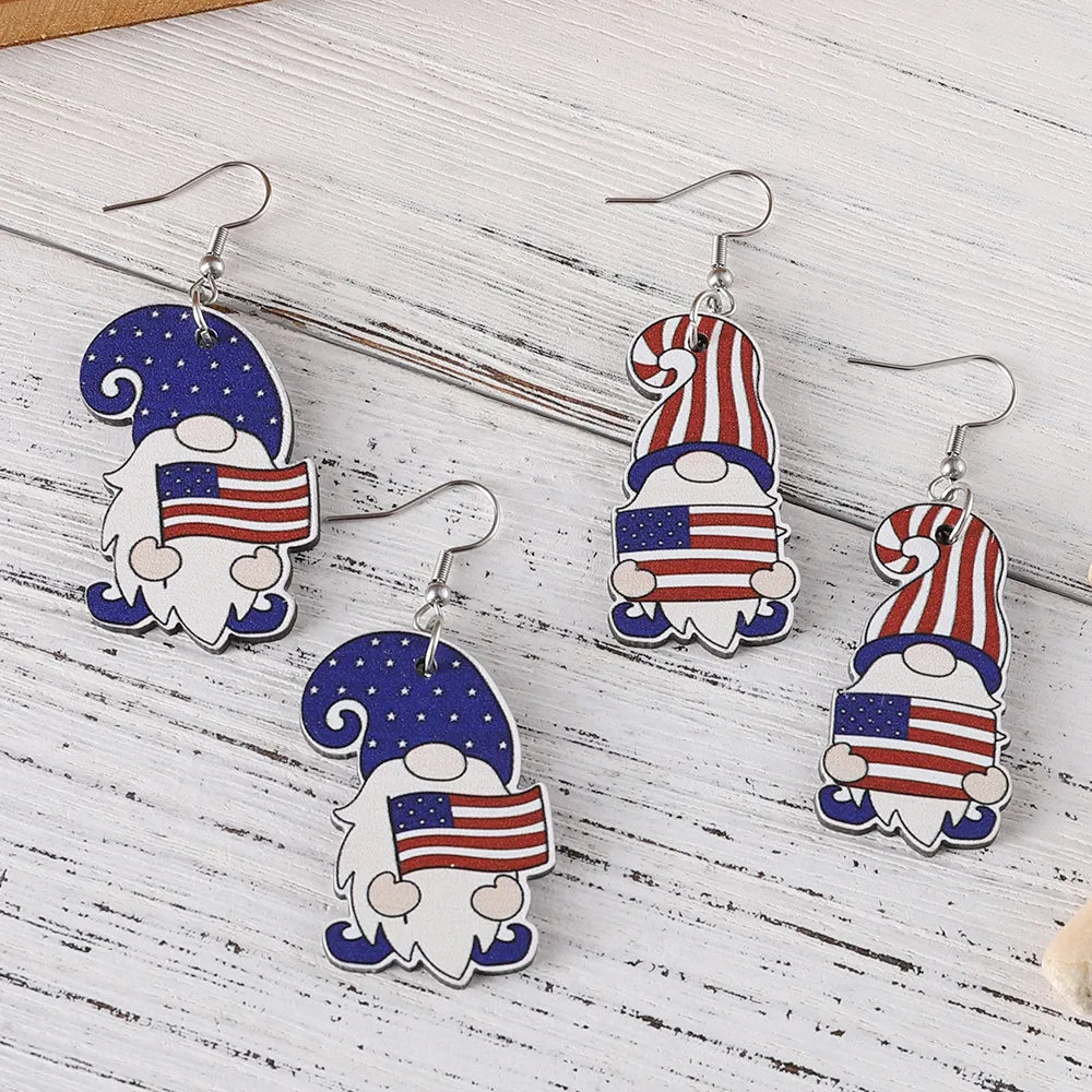 1 Pair Retro Star American Flag Wood Drop Earrings