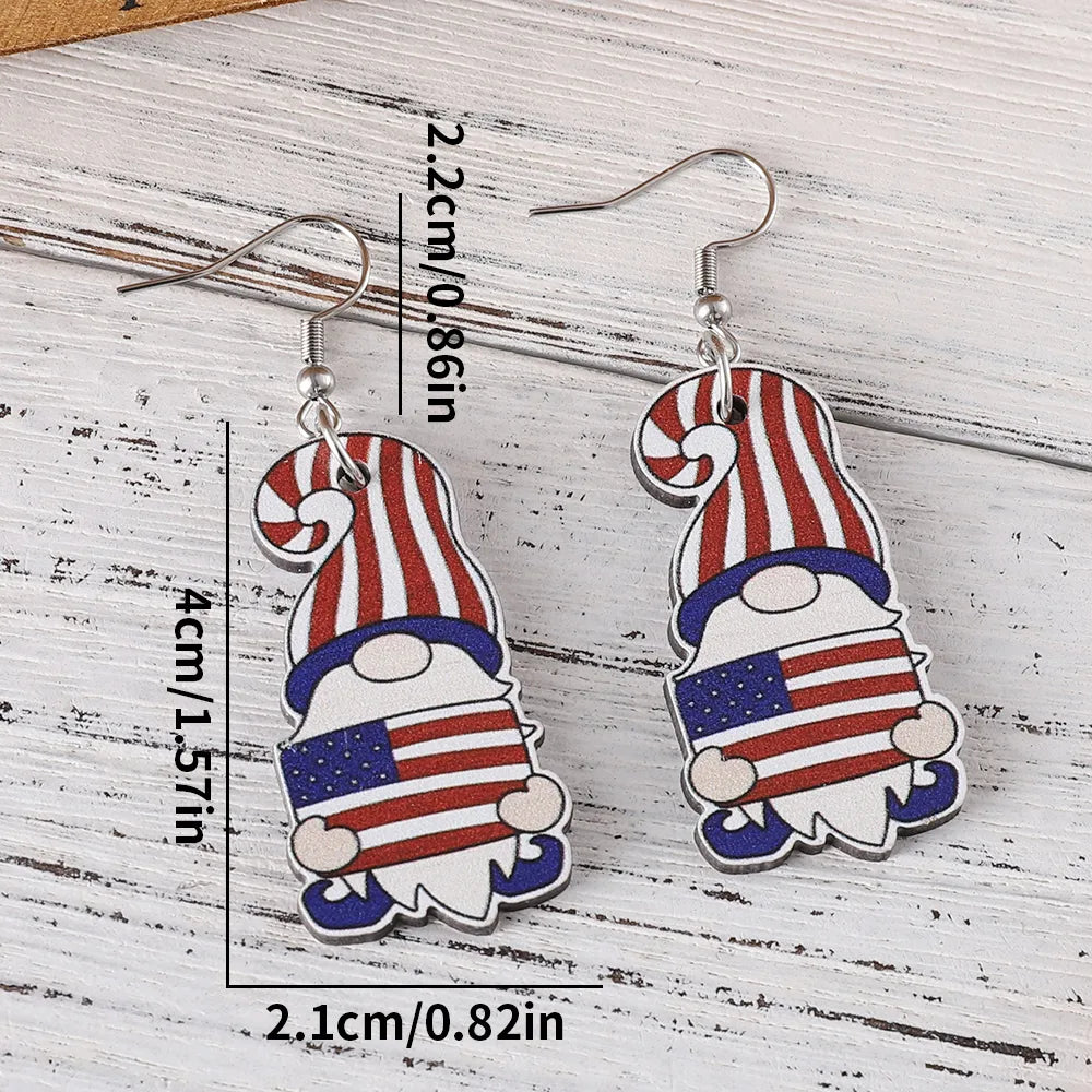 1 Pair Retro Star American Flag Wood Drop Earrings