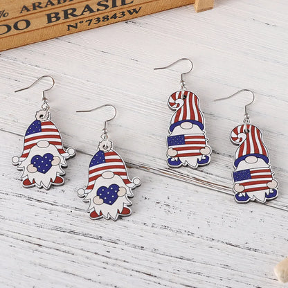 1 Pair Retro Star American Flag Wood Drop Earrings