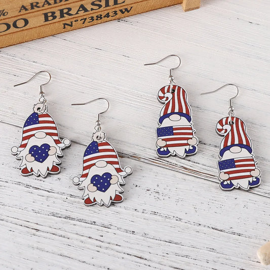 1 Pair Retro Star American Flag Wood Drop Earrings