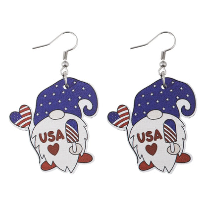 1 Pair Retro Star American Flag Wood Drop Earrings