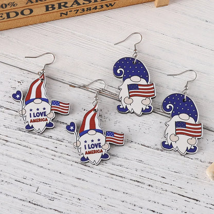 1 Pair Retro Star American Flag Wood Drop Earrings