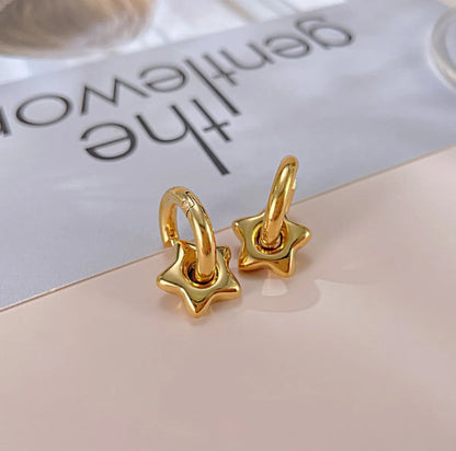 1 Pair Retro Star Heart Shape Plating Titanium Steel 18k Gold Plated Drop Earrings