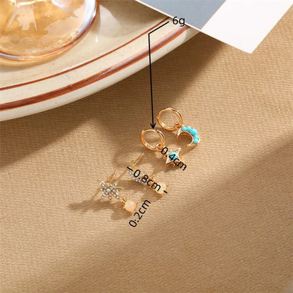 1 Pair Retro Star Moon Asymmetrical Inlay Arylic Alloy Resin Rhinestones Drop Earrings