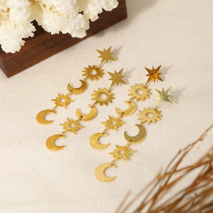 1 Pair Retro Star Moon Plating Inlay Titanium Steel 18k Gold Plated Drop Earrings