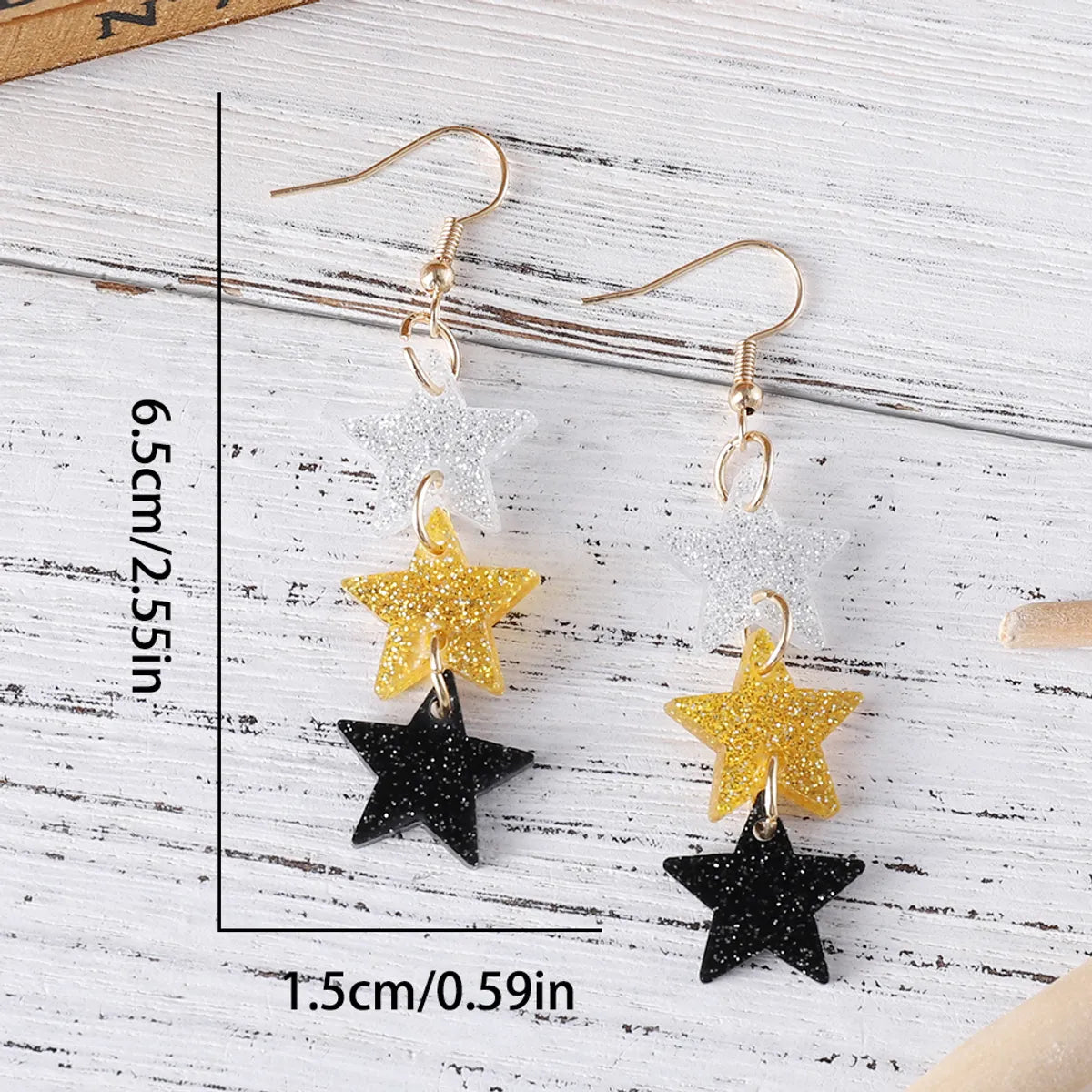 1 Pair Retro Star Printing Arylic Drop Earrings