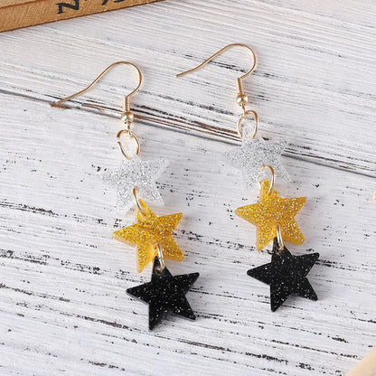 1 Pair Retro Star Printing Arylic Drop Earrings