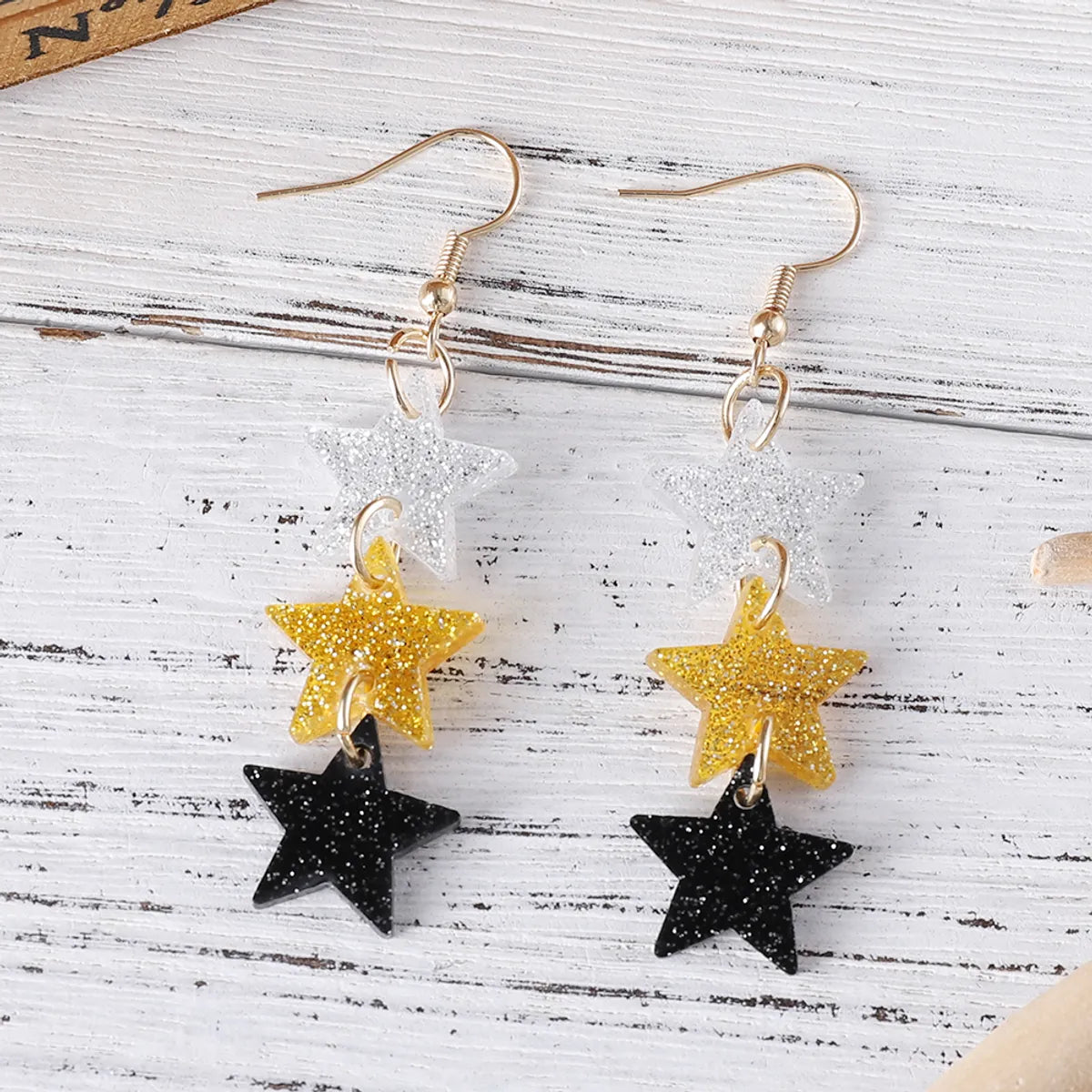 1 Pair Retro Star Printing Arylic Drop Earrings