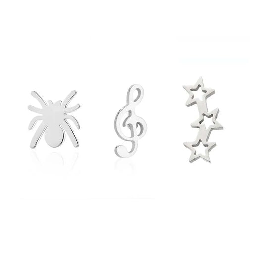 1 Pair Retro Star Spider Notes Stainless Steel Plating Ear Studs