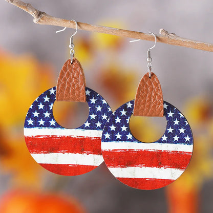 1 Pair Retro Star Water Droplets Wood Drop Earrings