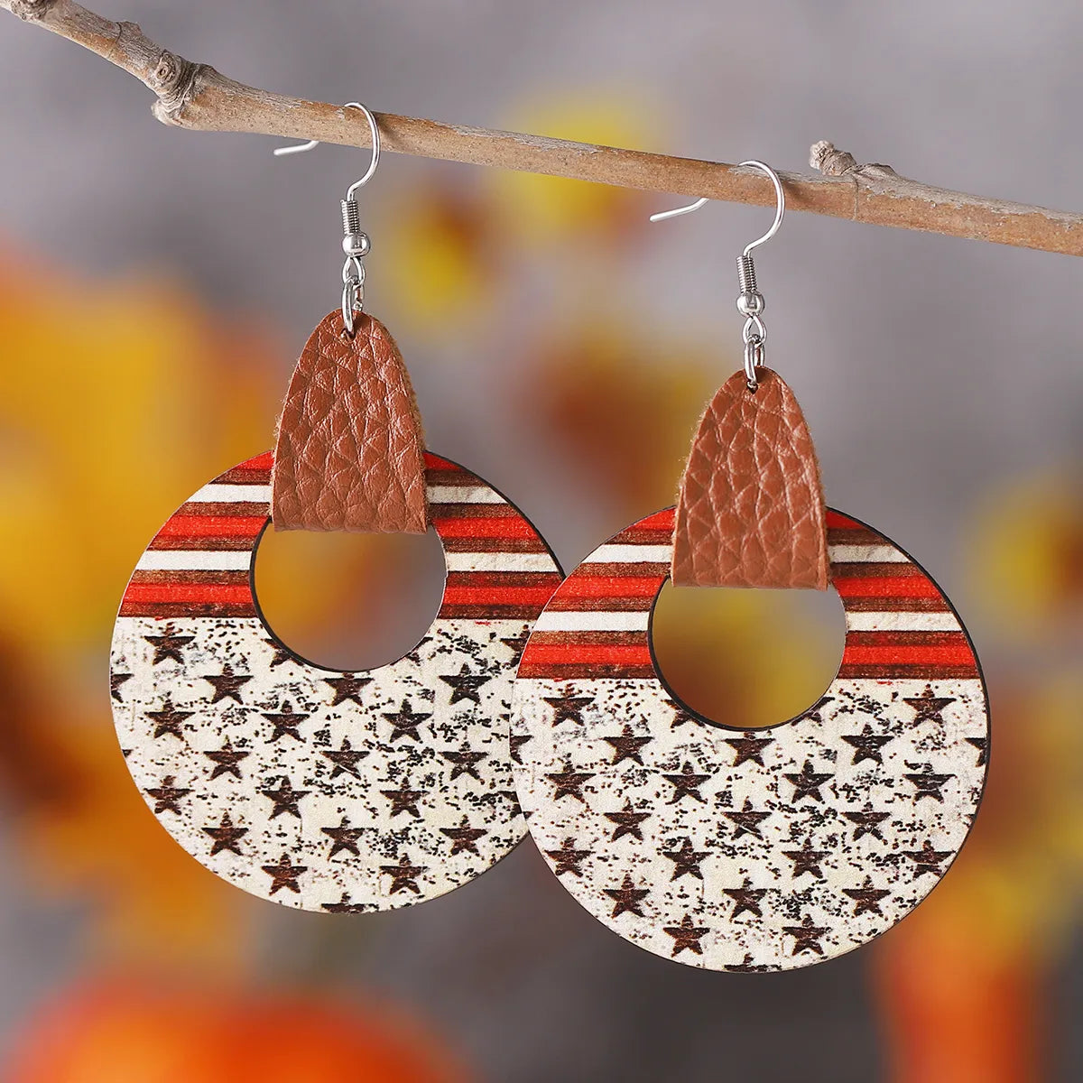 1 Pair Retro Star Water Droplets Wood Drop Earrings