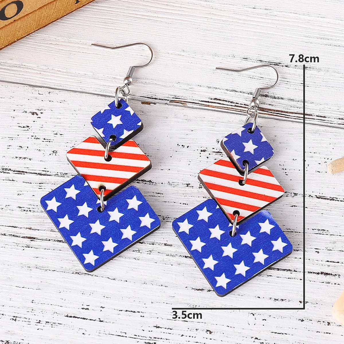 1 Pair Retro Star Water Droplets Wood Drop Earrings