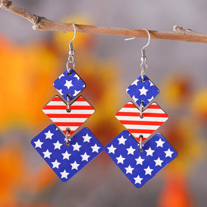 1 Pair Retro Star Water Droplets Wood Drop Earrings