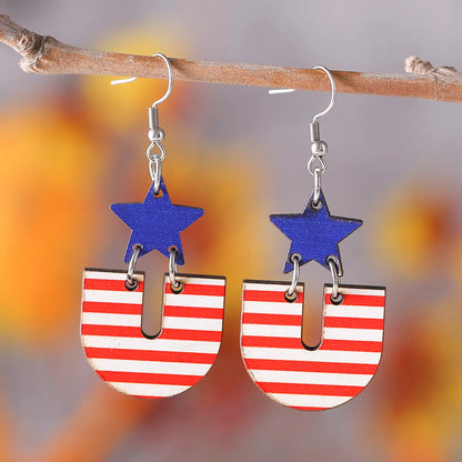 1 Pair Retro Star Water Droplets Wood Drop Earrings