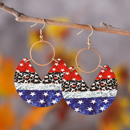 1 Pair Retro Star Water Droplets Wood Drop Earrings