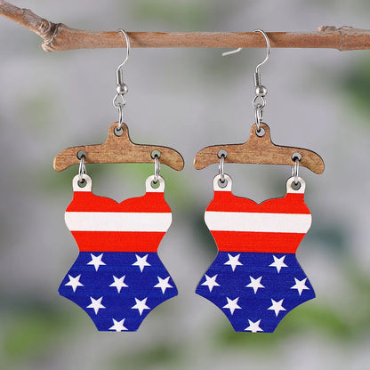 1 Pair Retro Star Wood Drop Earrings