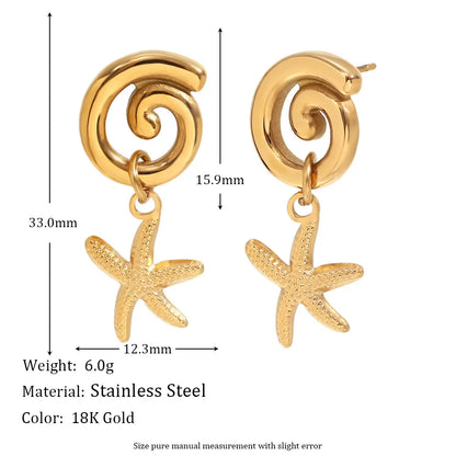 1 Pair Retro Starfish Plating 304 Stainless Steel Drop Earrings