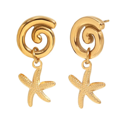 1 Pair Retro Starfish Plating 304 Stainless Steel Drop Earrings